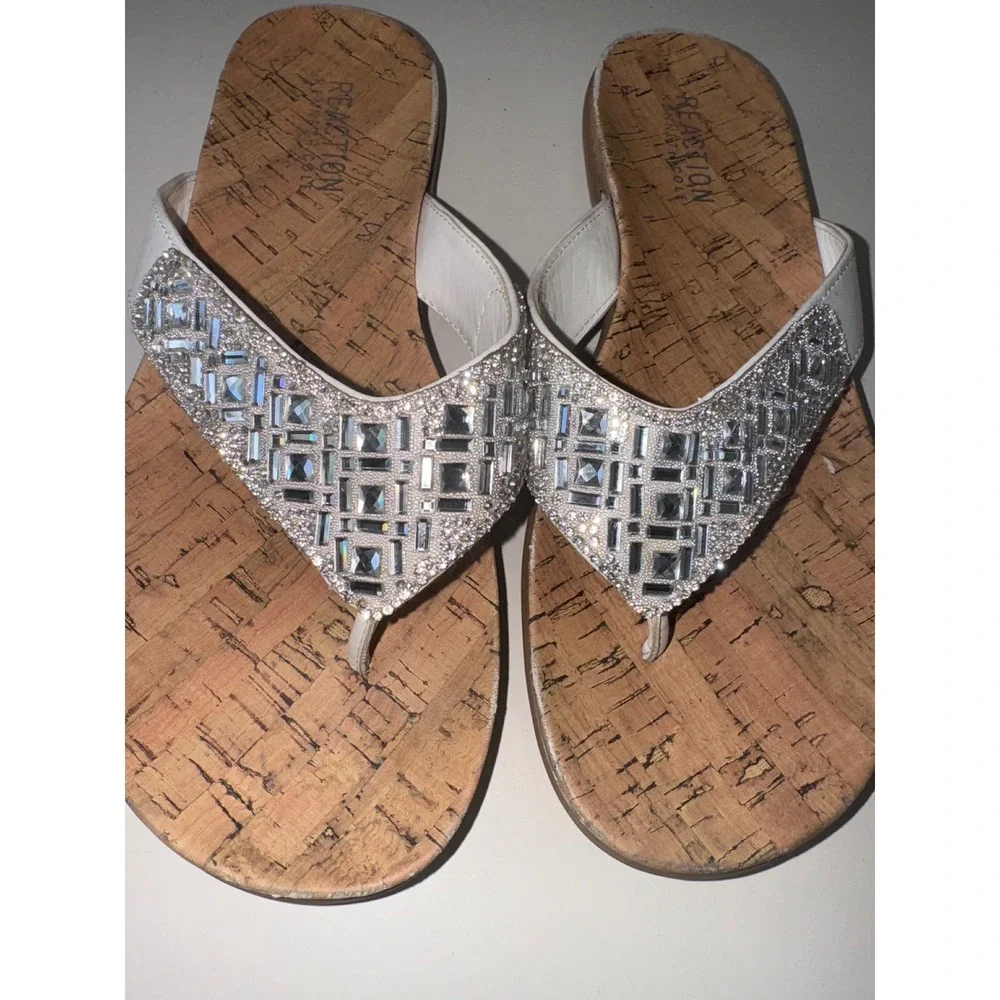 Women's Reaction Kenneth Cole Gazette Embellished Sandal‎ in White size 7